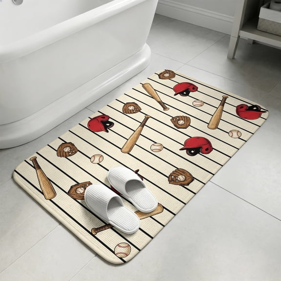 Baseball Sports Washable Area Rugs for Living Room Bedroom, Large Non Slip Indoor Floor Carpet Absorbent Low Pile Modern Classic American Balls Striped Door Mat Rugs for Bathroom Entryway 47.2"x63"