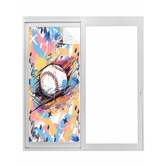 Baseball Sports, Window Privacy Film, Minimalist Geometric Smear Art Static Cling UV Sun Blocking Tint Film Heat Control Windows Films for Bedroom Bathroom, Window Stickers 17.7"x39.3"