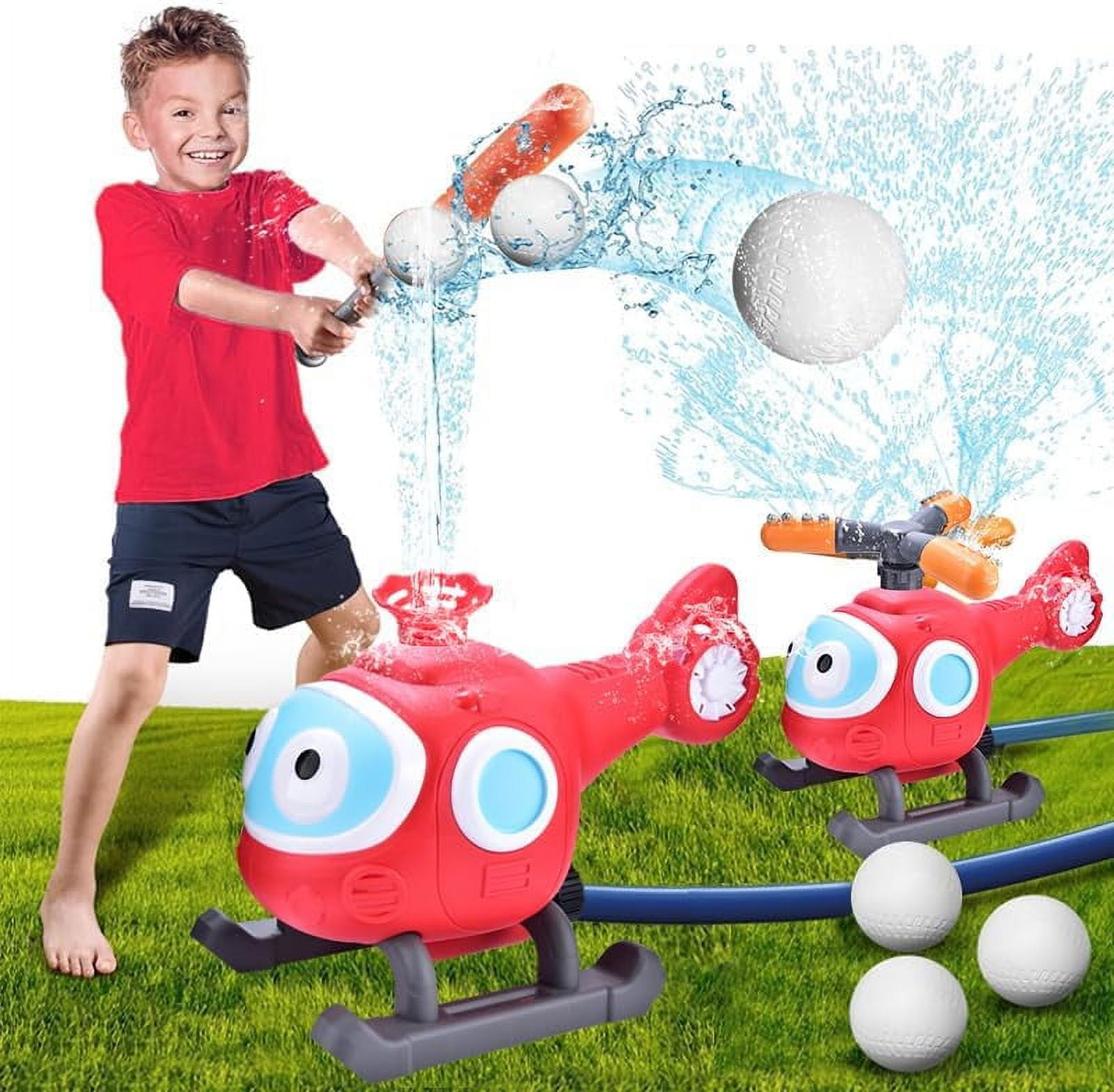 Baseball Sprinkler for Kids, Helicopter Toy Outside Toys for Kids Ages 4-8, Water Toys for Kids Ages 3-5, 2 in 1 T Ball Set Best Backyard Toys, Lawn Pool Birthday Gifts for Boys Girly Ages 4+