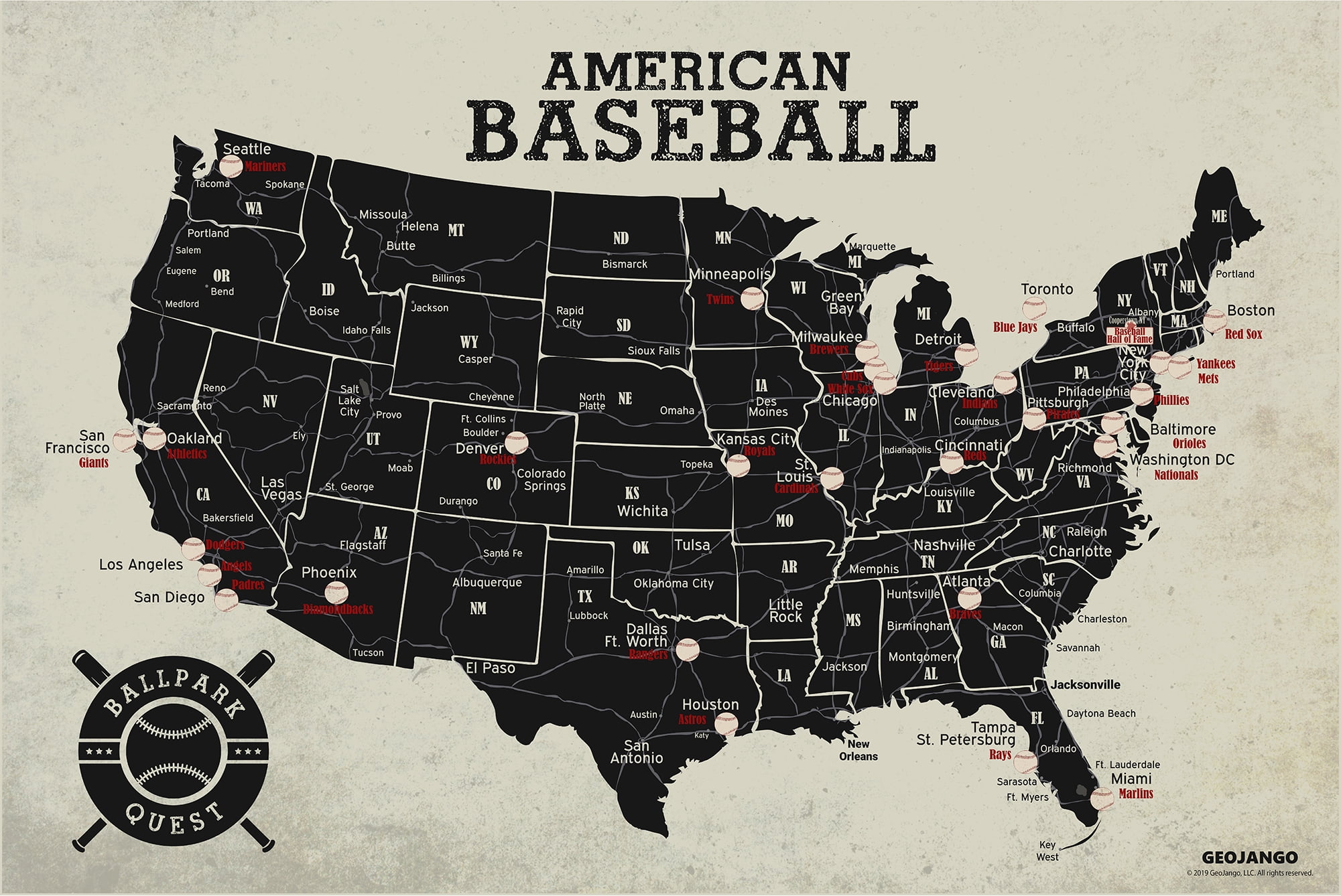 Baseball Stadium Map Poster Vintage Edition 36x24 inches - Walmart.com
