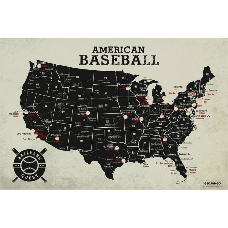Baseball Stadium Map Poster Vintage Edition 36x24 inches - Walmart.com
