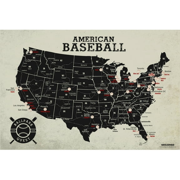Baseball Stadium Map Poster Vintage Edition 36x24 inches