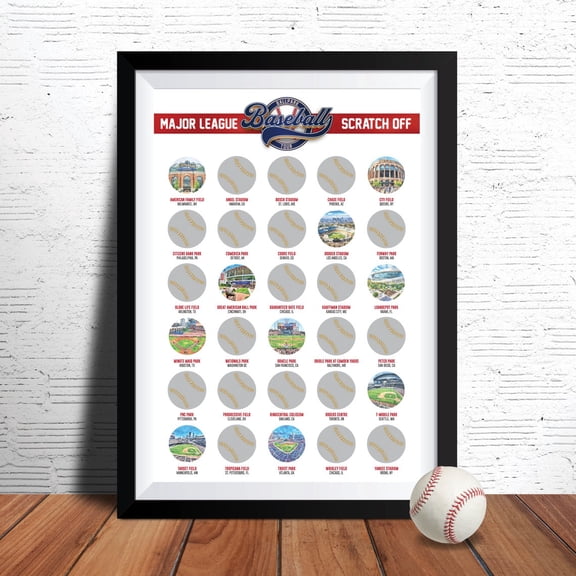 Baseball Stadium Scratch Off Poster, Baseball Stadium Map, Unframed Paper Poster 8x10in