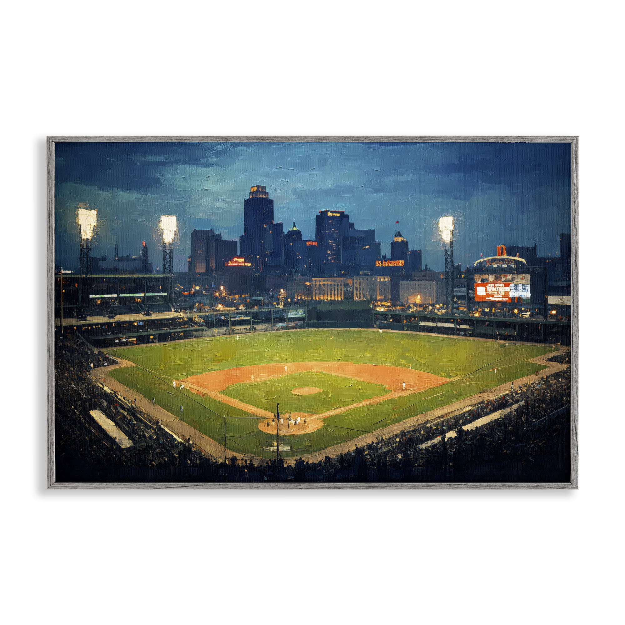 Baseball Stadium at Night Gray Framed Giclee Art, design by Arlington Prints