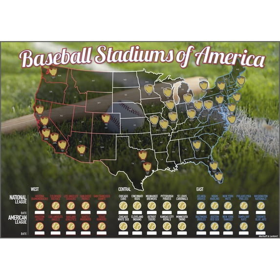 USA Decor - Scratch Off Baseball Stadium Map; MLB Teams Tracker; Wall ...