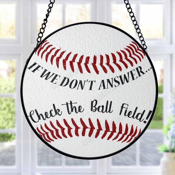 Baseball Stained Glass Suncatcher Metal Outdoor Decor Baseball Theme White Red Black