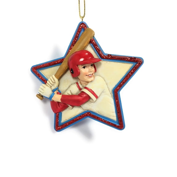 Star Boy Baseball Player w Bat Christmas Tree Ornament
