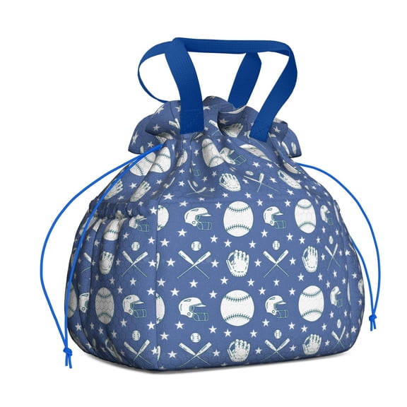 Baseball Stars Pattern Drawstring Lunch Bag Women - Drawstring Lunch Bag Insulated for Work Office - Stain-Resistant Large Lunchbags for Women with Multi-Pockets