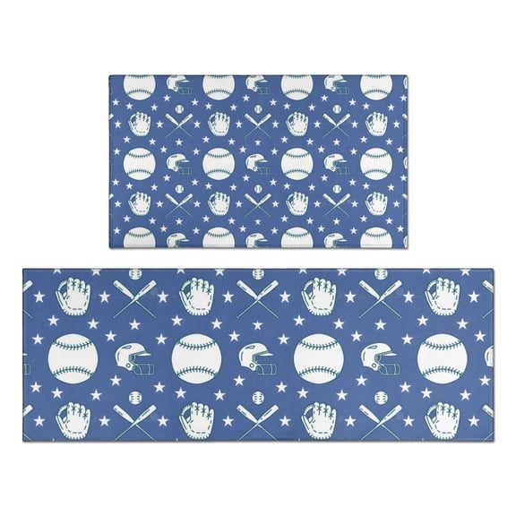 Baseball Stars Pattern Kitchen Rugs Sets Of 2,Anti Fatigue Kitchen Mat Rugs Non Slip Washable,Decorative Kitchen Floor Mats for Kitchen,Sink,Laundry,17"x30"+17"x47"
