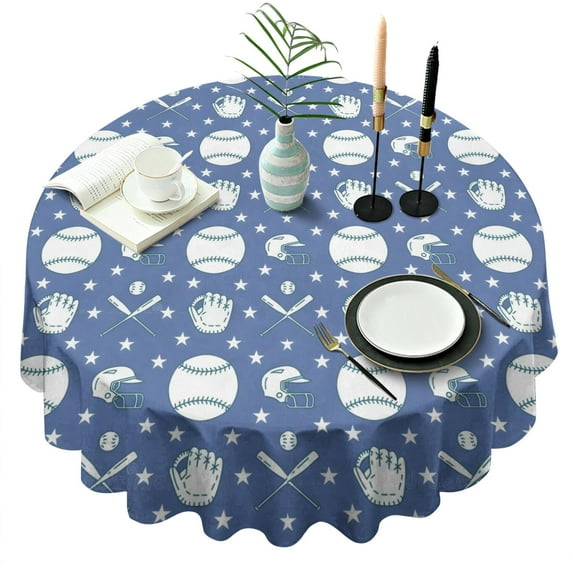 Baseball Stars Pattern Round Tablecloth 60"x60",Wrinkle Wipeable Table Cloth for Kitchen Dining Room Picnic Patio Party