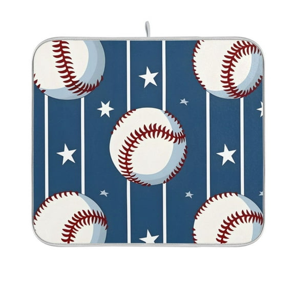 Baseball Stars Stipes Dish Drying Mat Absorption Pad Kitchen Drainer for Counter Dinning Table 16" x 18"