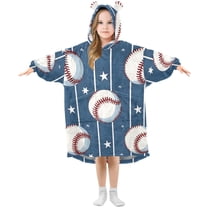 Baseball Stars Stipes Flannel Wearable Blankets Hooded Design Long Sleeves Wrap Unisex for 3T-14Y S