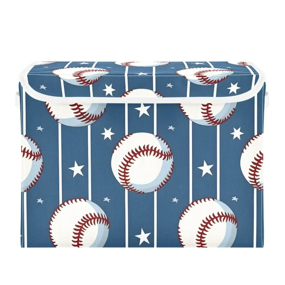Baseball Stars Stipes Foldable Storage Bin with Lid and Handle Collapsible Storage Box 16.5 x 12.6 x 11.8 inches
