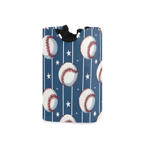 Baseball Stars Stipes Laundry Basket with Handles Foldable Laundry Hamper Freestanding Washing Bin 50L