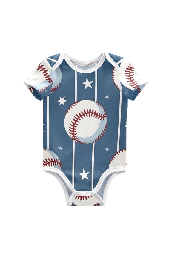 Baseball Stars Stipes Pure Cotton Bodysuit Short Sleeve Pajamas One-Piece Romper Unisex 9M