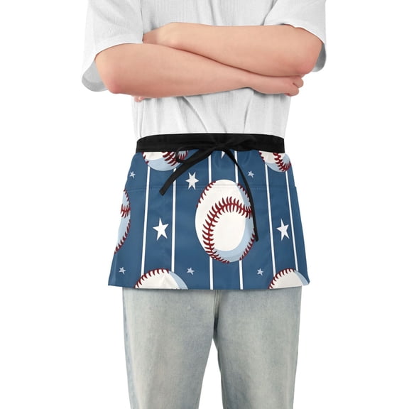 Baseball Stars Stipes Short Server Apron with 3 Pockets for Unisex Chef Gardening
