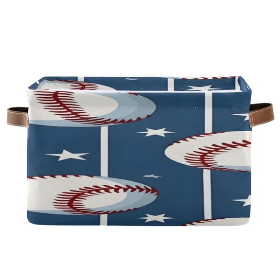 Baseball Stars Stipes Square Storage Bins with Handles Collapsible Containing Box 1 Pack