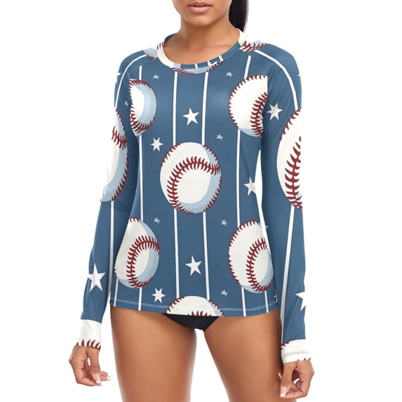 Baseball Stars Stipes Women's Rash Guard Shirts UPF 50+ Sun Protection ...