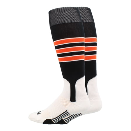 MadSportsStuff 3-Stripe Baseball & Softball Stirrup Socks - Black/Orange/White, Large