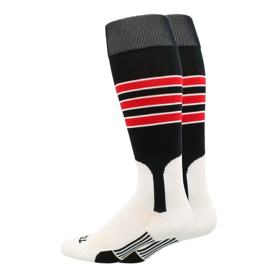 MadSportsStuff 3-Stripe Baseball & Softball Stirrup Socks - Black/Scarlet/White, Small