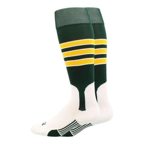MadSportsStuff 3-Stripe Baseball & Softball Stirrup Socks - Dark Green/Gold/White, X-Large