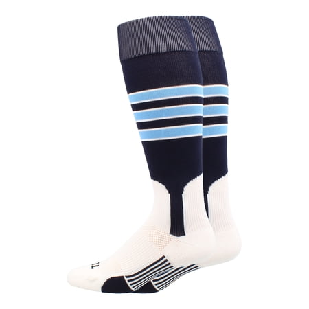 MadSportsStuff 3-Stripe Baseball & Softball Stirrup Socks - Navy/Columbia Blue/White, X-Large