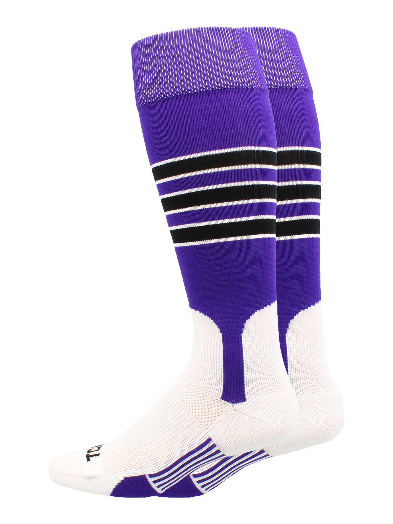 Baseball Stirrup Socks 3 Stripe (Purple/Black/White, Large)