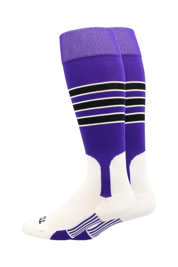 3-Stripe Baseball & Softball Stirrup Socks - Purple/Black/White, Medium