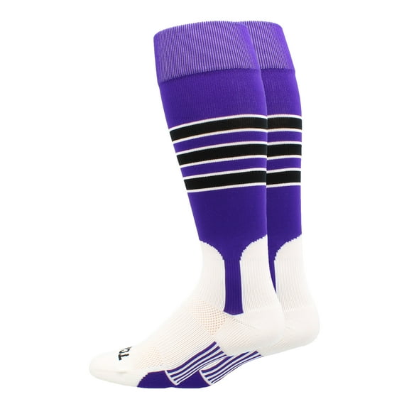 MadSportsStuff 3-Stripe Baseball & Softball Stirrup Socks - Purple/Black/White, Medium