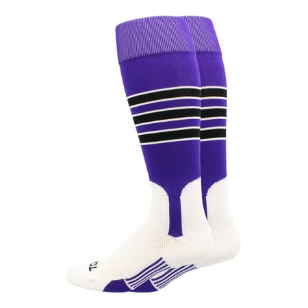 MadSportsStuff 3-Stripe Baseball & Softball Stirrup Socks - Purple/Black/White, X-Large