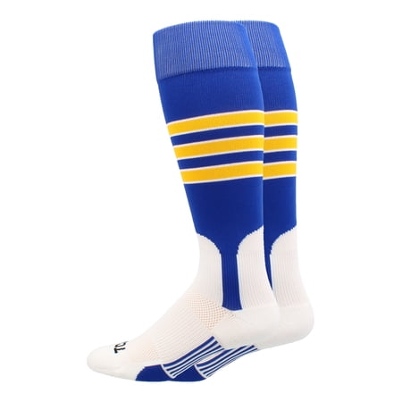 MadSportsStuff 3-Stripe Baseball & Softball Stirrup Socks - Royal/Gold/White, Small