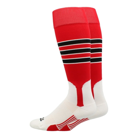 MadSportsStuff 3-Stripe Baseball & Softball Stirrup Socks - Scarlet/Black/White, X-Large