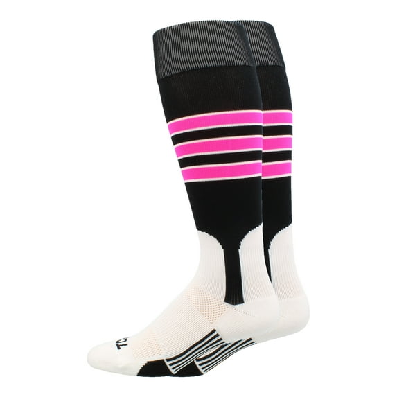 TCK Baseball Stirrup Socks with Stripes - Black/White/Hot Pink, Small