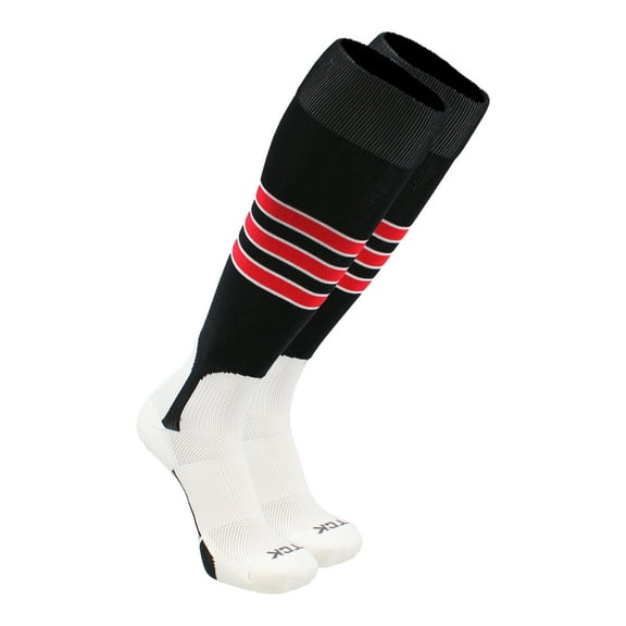 Baseball Stirrup Socks Pattern D (Black/White/Scarlet, X-Large) - Black/White/Scarlet,X-Large