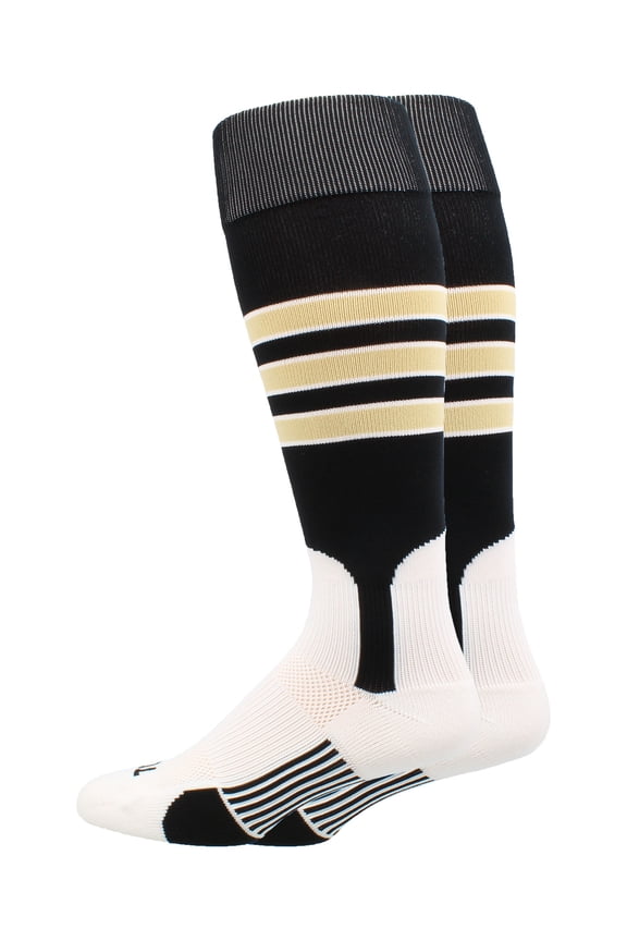 Baseball Stirrup Socks with Stripes - Black/White/Vegas Gold, Medium