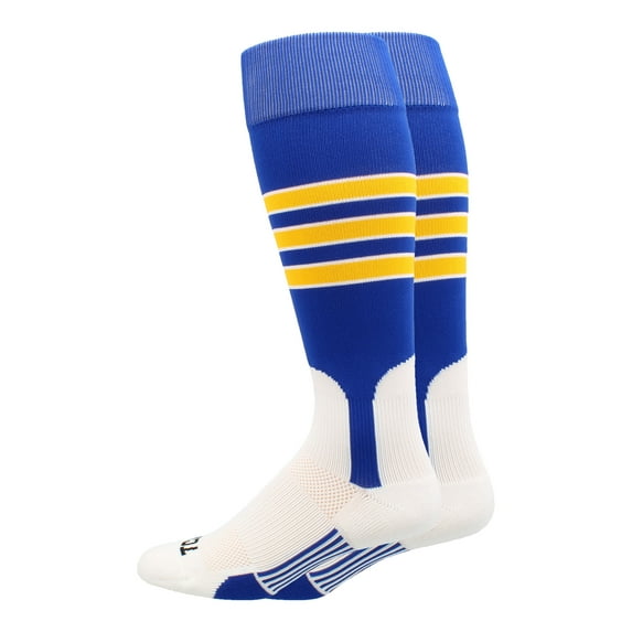 TCK Baseball Stirrup Socks with Stripes - Royal/White/Gold, Small