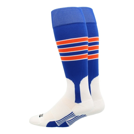 TCK Baseball Stirrup Socks with Stripes - Royal/White/Orange, Large