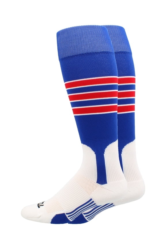 TCK Baseball Stirrup Socks with Stripes - Royal/White/Scarlet, Large
