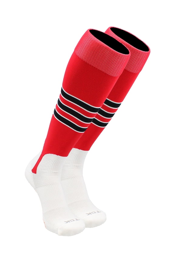 Baseball Stirrup Socks Pattern D (Scarlet/White/Black, Small) - Scarlet/White/Black,Small