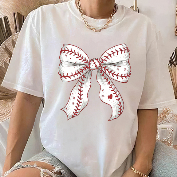 Baseball Stitch Bow Graphic Tee – Cute Sports Mom Shirt