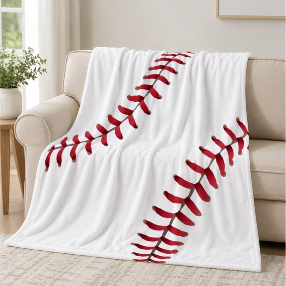 Baseball Stitch Fleece Throw Blanket, Soft 280 GSM Polyester Couch Blanket