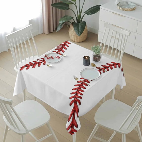 Baseball Stitches Texture Table Cloth 54x54in, Waterproof Square Tablecloth Wipeable Tablecloths Modern Minimalist Sport Theme Table Covers for Dining Tables Party Indoor Outdoor