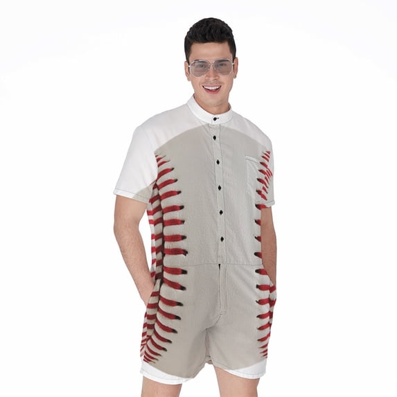 Baseball Stitching Short Sleeve Men'S Rompers, Baseball Player Sports Casual Summer Jumpsuits Outfit