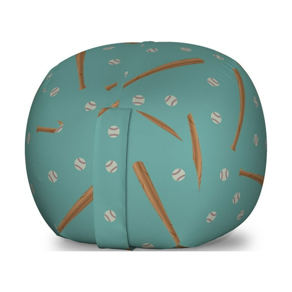 Baseball Storage Toy Bag Chair, American Sports Themed Bats and Balls Pattern Activity Softball, Stuffed Animal Organizer Washable Bag, Large Size, Cadet Blue White, by Ambesonne