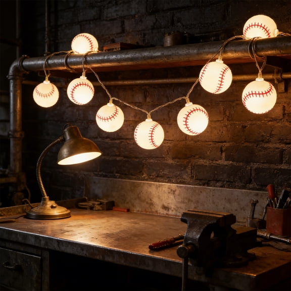 Baseball String Lights, Ball-Shaped LED String Lights Room Decor for Boys' Bedroom and Sports Theme Party, 4.9ft