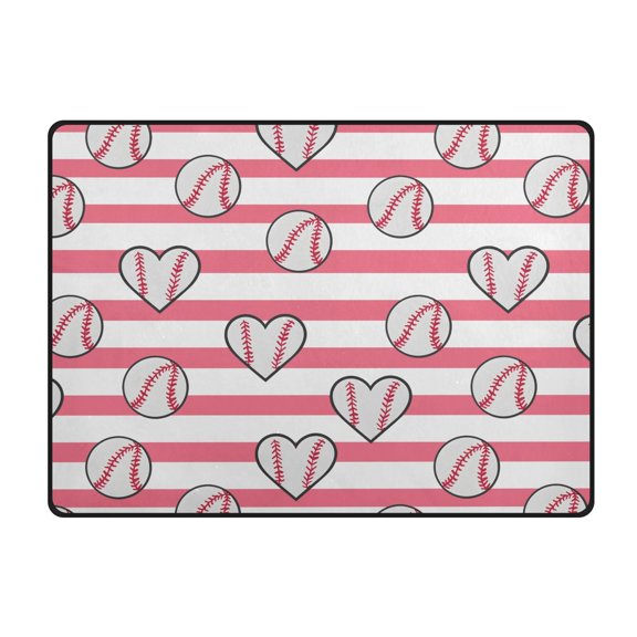 Baseball Stripes Pattern Area Rug 63x48 Inch Non Slip Absorbent Soft for Bedroom Entryway