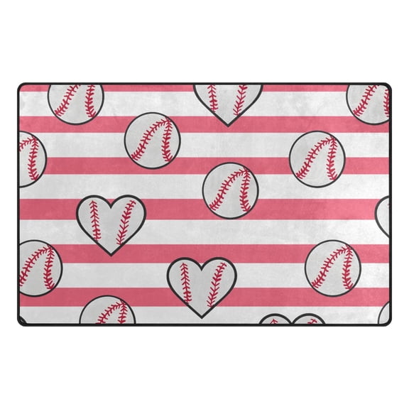 Baseball Stripes Pattern Memory Foam Area Rug 31"x20" Non Slip, Absorbent, Fade Proof for Living Room, Bedroom, Office