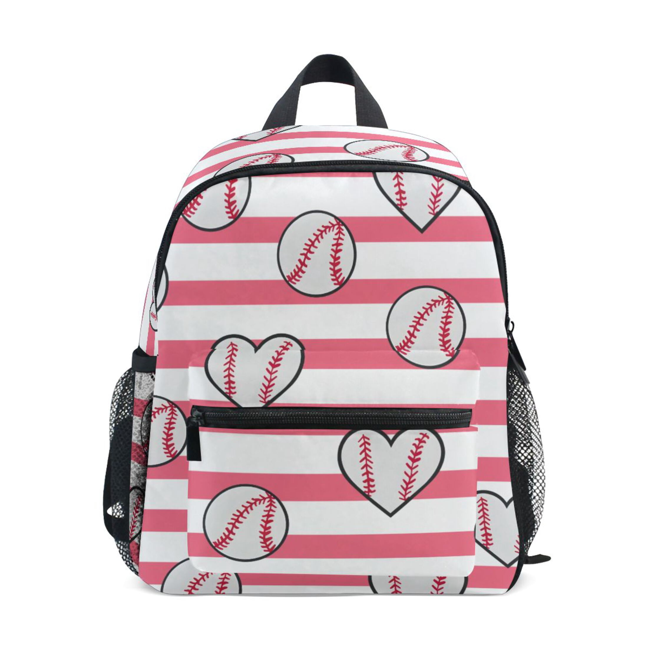 Baseball Stripes Pattern Mini Backpack Cute Small Backpack with Chest Strap and Whistle Ages 3-8
