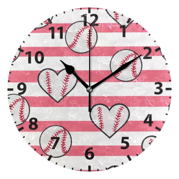 Baseball Stripes Pattern Wall Clock 10in Round Artistic Oil Painting Home Decor Desk Table Clock