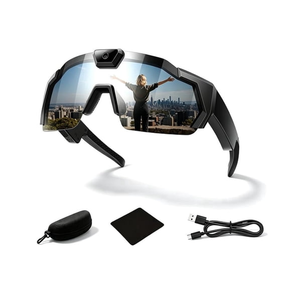 Baseball Sunglasses with Camera, 4K Video Recording Smart Glasses with 64GB Memory, Baseball Sunglasses with Camera for Action Sports, 1-Pack